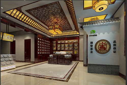 新沂古朴典雅的中式茶叶店大堂设计效果图