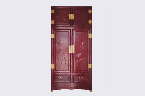 新沂高端中式家居装修深红色纯实木衣柜