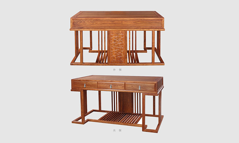 新沂 别墅中式家居书房装修实木书桌效果图
